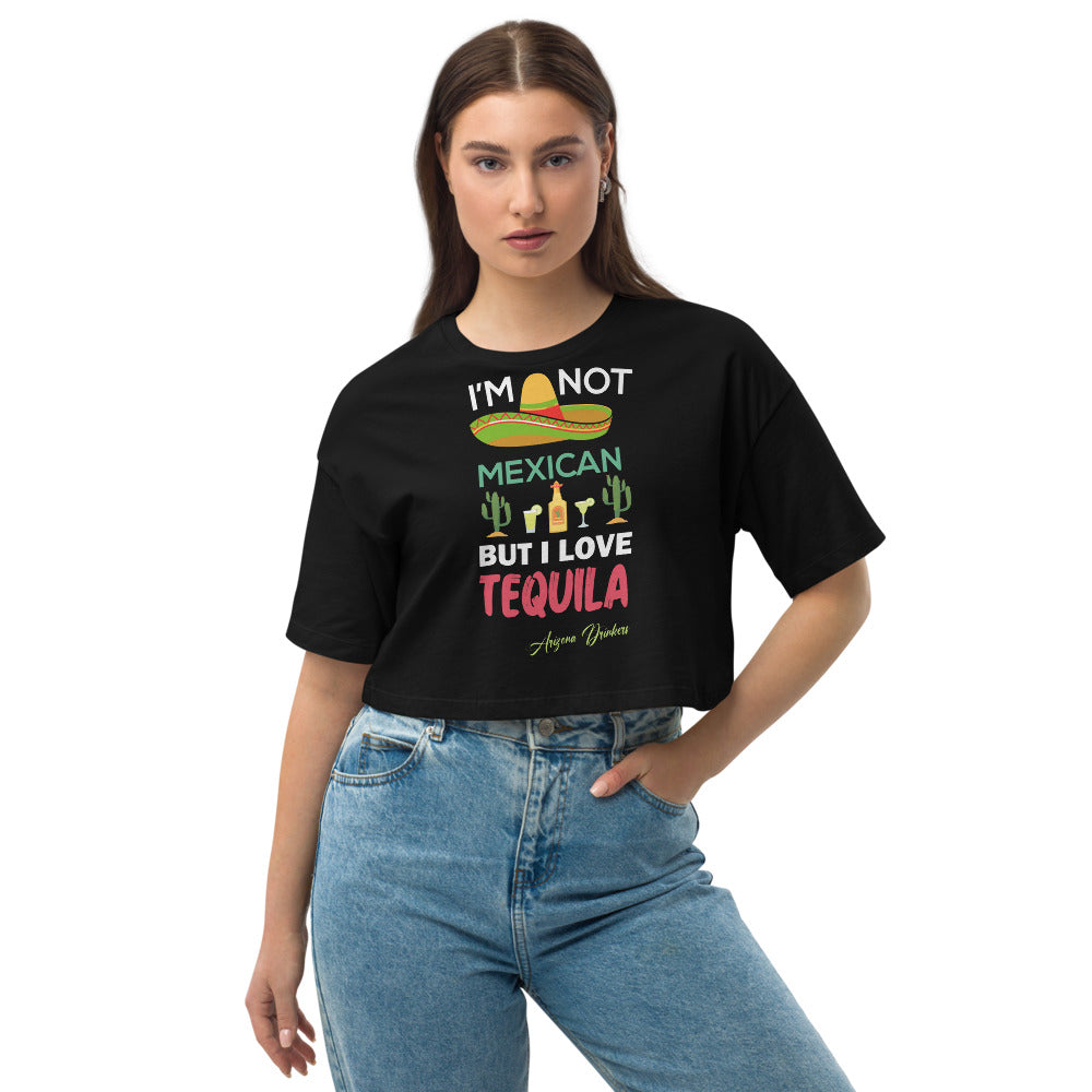 Loose drop shoulder crop top with Arizona Drinkers Text on front
