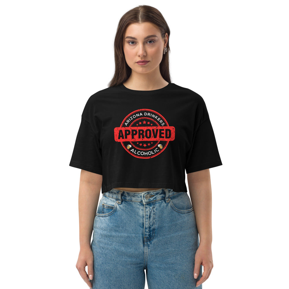 Loose drop shoulder crop top with Drinkers Text on Front