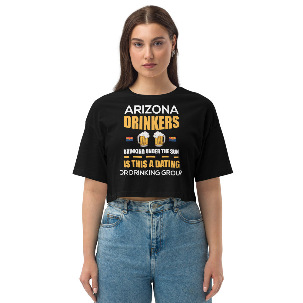 Loose drop shoulder crop top with Drinkers Text on Front