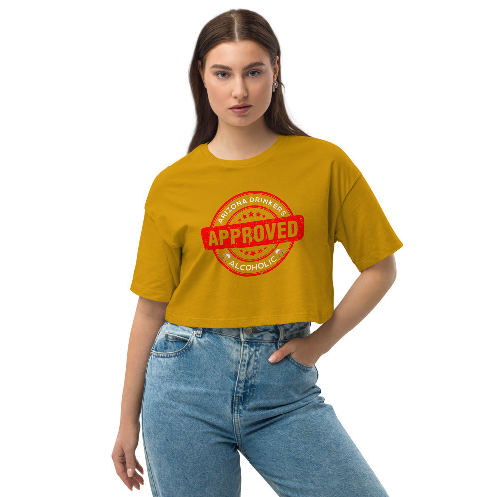 Loose drop shoulder crop top with Drinkers Text on Front
