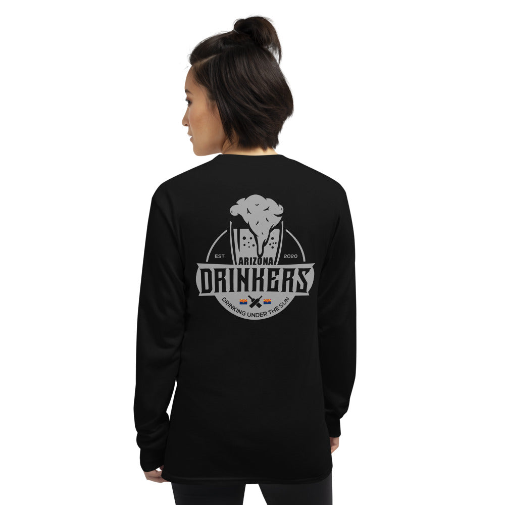Women’s Long Sleeve Shirt with Arizona Text on Front and Arizona Drinkers Logo on Back