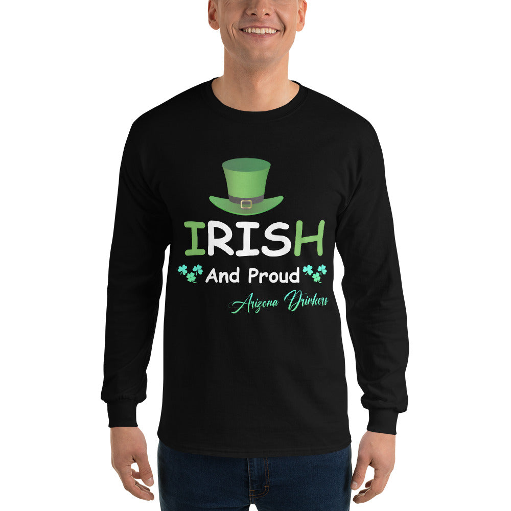 Men’s Long Sleeve Shirt with Arizona Drinkers St Patrick's Text on Front