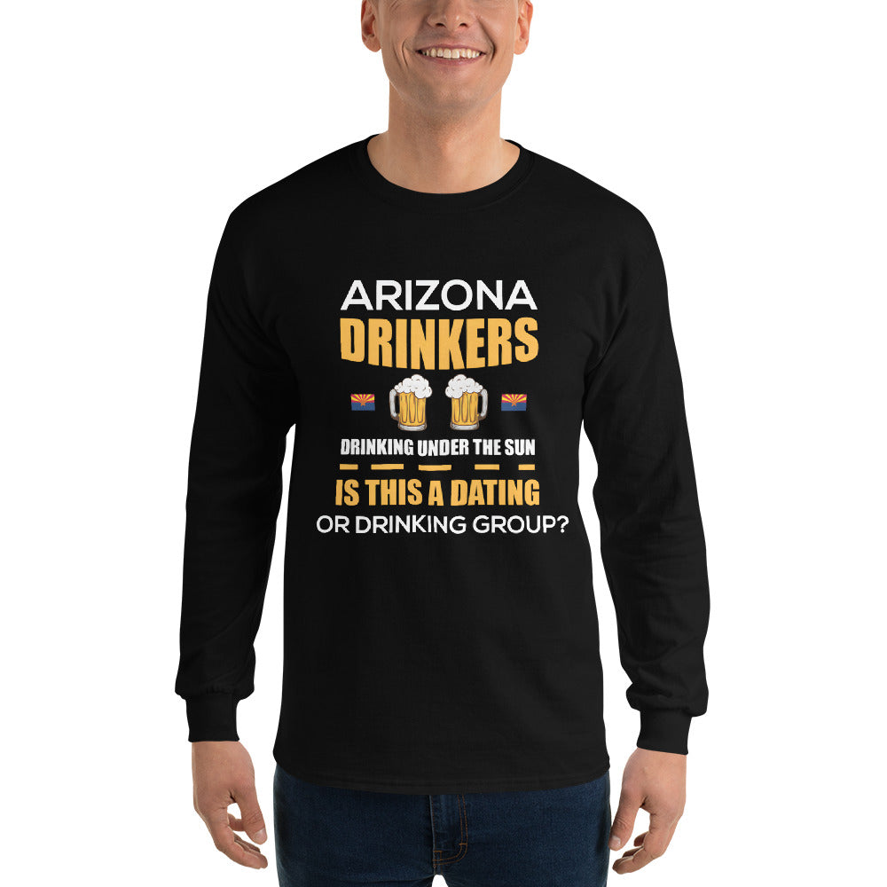Men’s Long Sleeve Shirt with Drinkers Text on Front