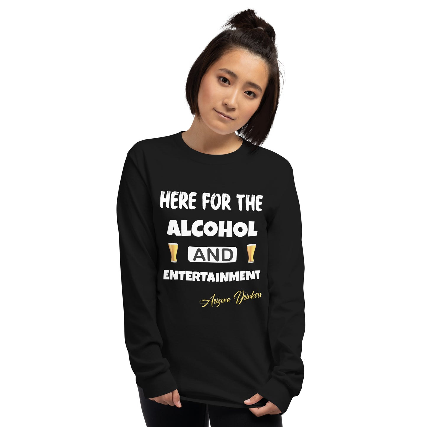 Women’s Long Sleeve Shirt with Drinkers Text on front