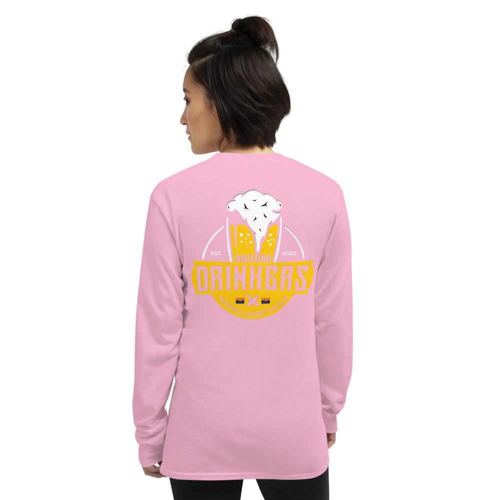 Women’s Long Sleeve Shirt with Arizona Text on Front and Arizona Drinkers Logo on Back