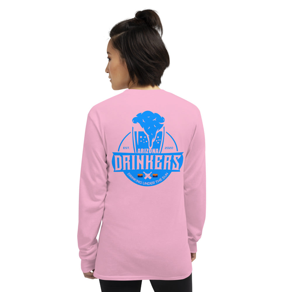 Women’s Long Sleeve Shirt with Arizona Text on Front and Arizona Drinkers Logo on Back