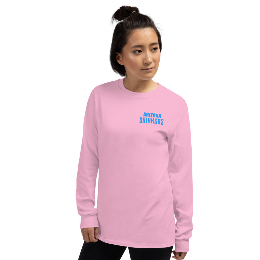 Women’s Long Sleeve Shirt with Arizona Text on Front and Arizona Drinkers Logo on Back