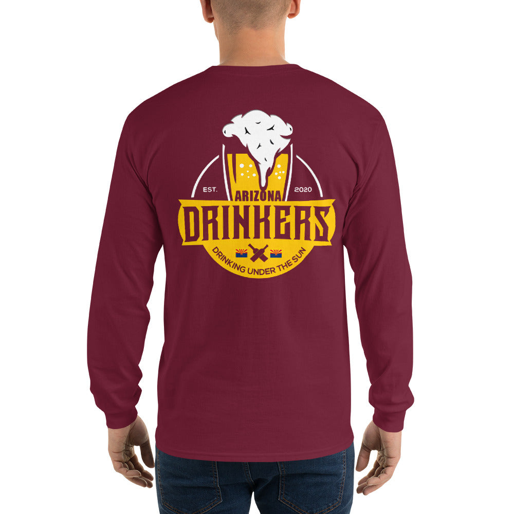 Men’s Long Sleeve Shirt with Arizona Text on Front and Arizona Drinkers Logo on Back