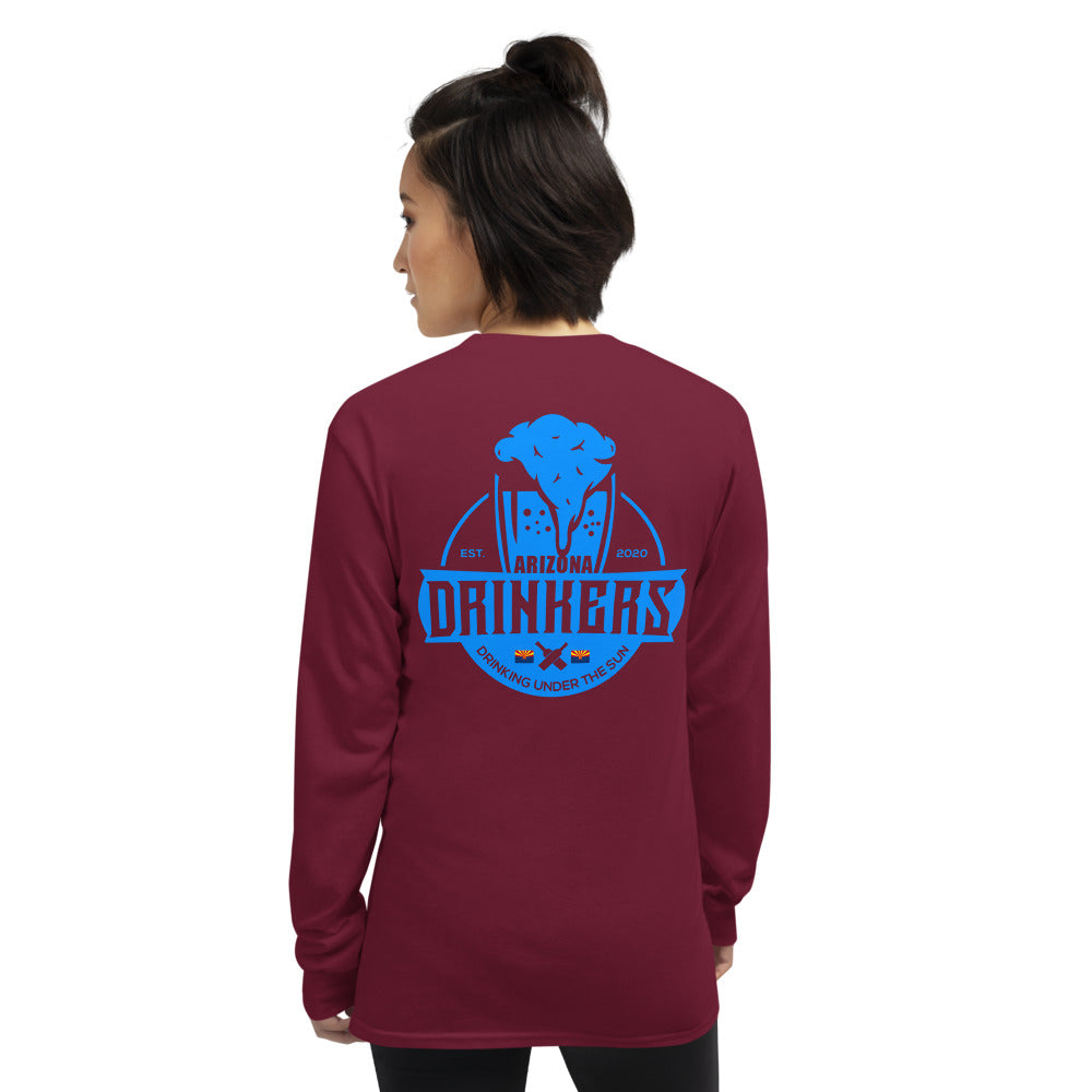 Women’s Long Sleeve Shirt with Arizona Text on Front and Arizona Drinkers Logo on Back