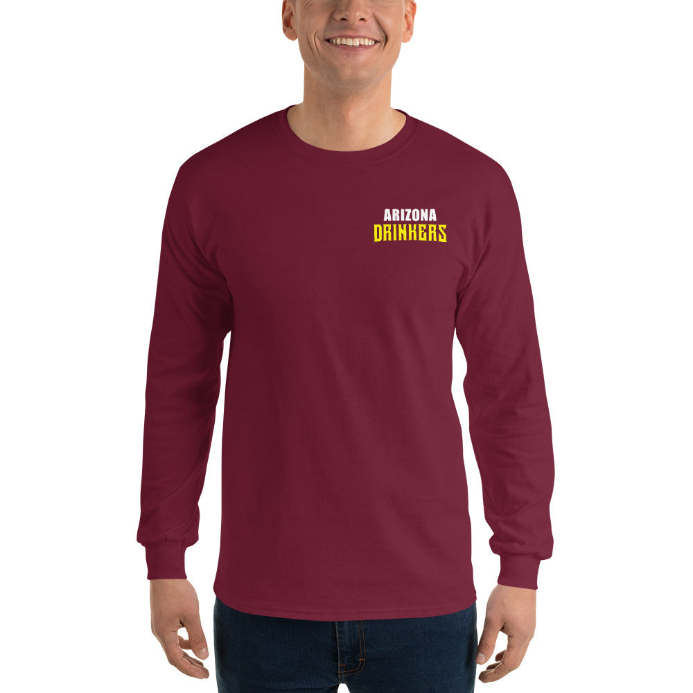 Men’s Long Sleeve Shirt with Arizona Text on Front and Arizona Drinkers Logo on Back