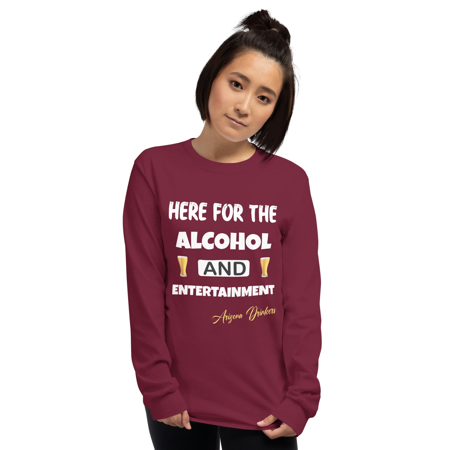 Women’s Long Sleeve Shirt with Drinkers Text on front