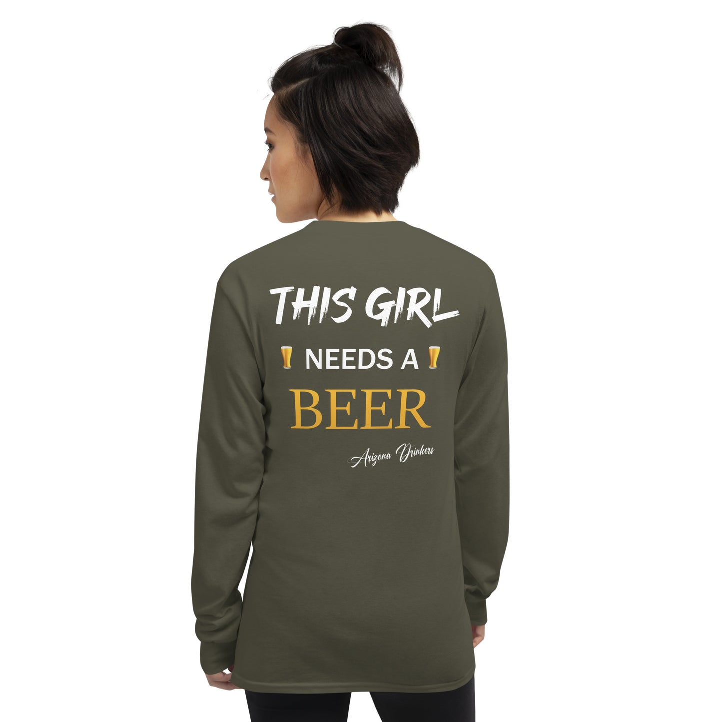 Women’s Long Sleeve Shirt with Arizona Drinkers logo on Front and Drinkers Text on Back