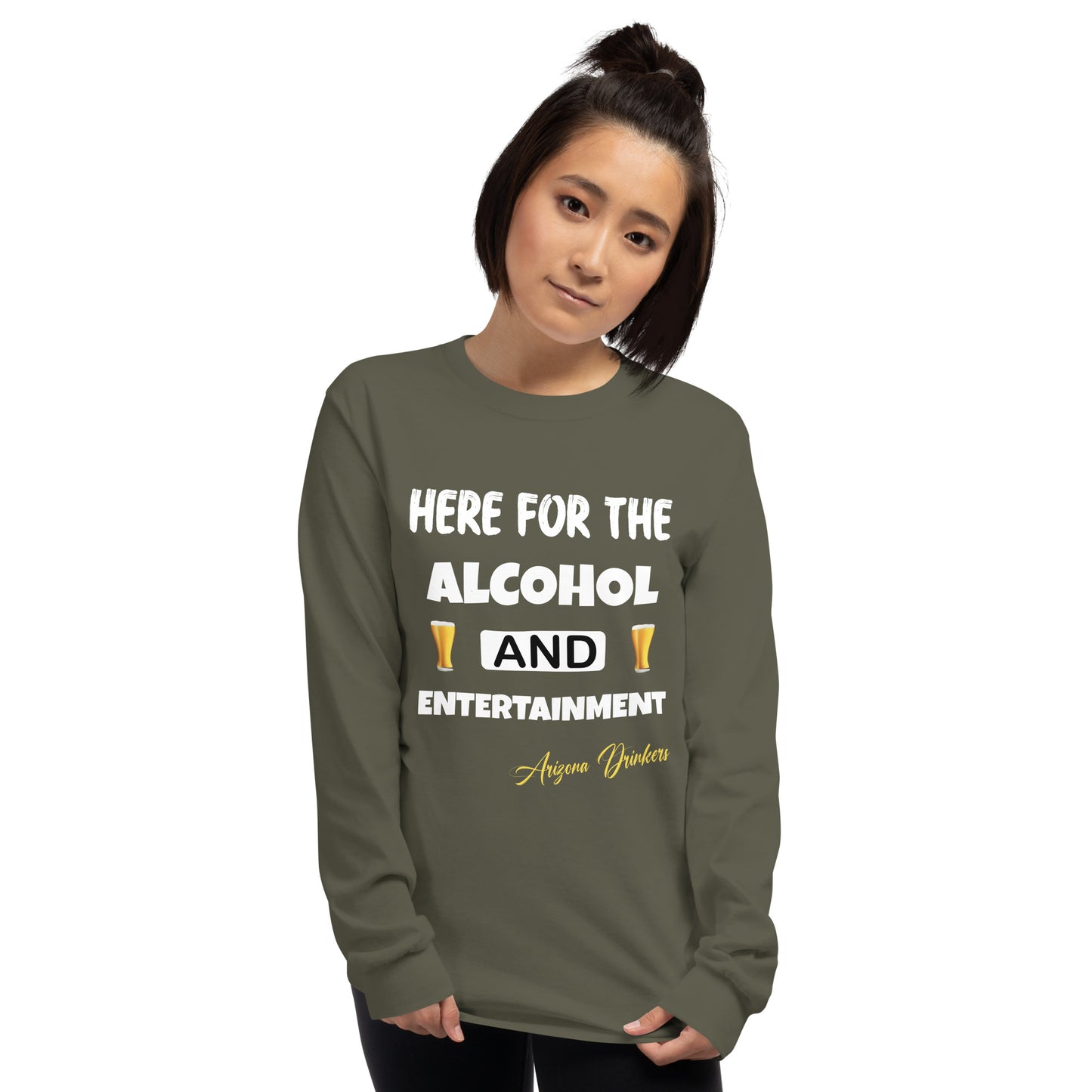 Women’s Long Sleeve Shirt with Drinkers Text on front