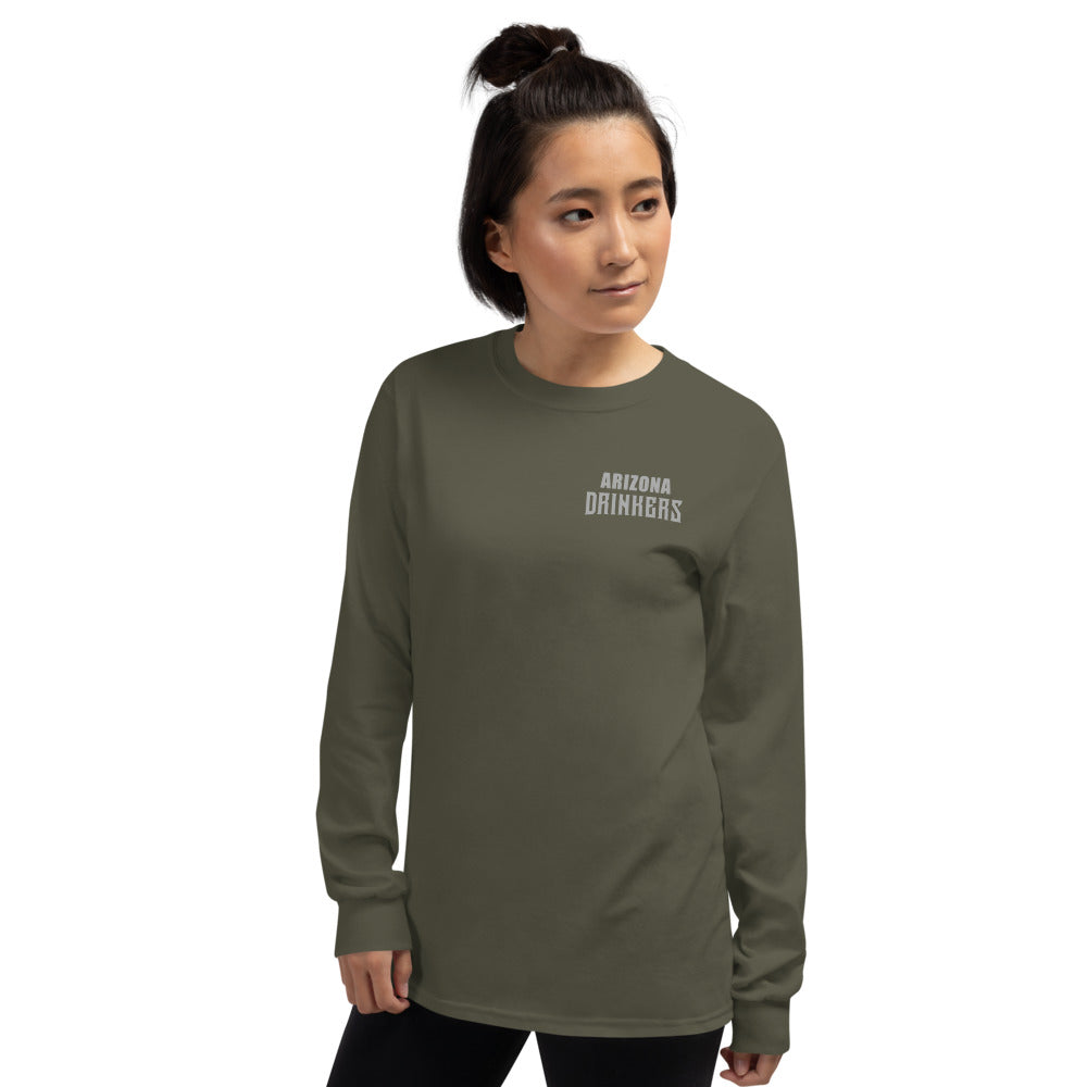 Women’s Long Sleeve Shirt with Arizona Text on Front and Arizona Drinkers Logo on Back