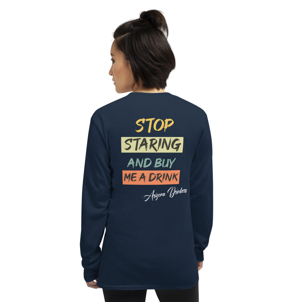Men’s Long Sleeve Shirt with Arizona Drinkers logo on Front and Drinkers Text on Back