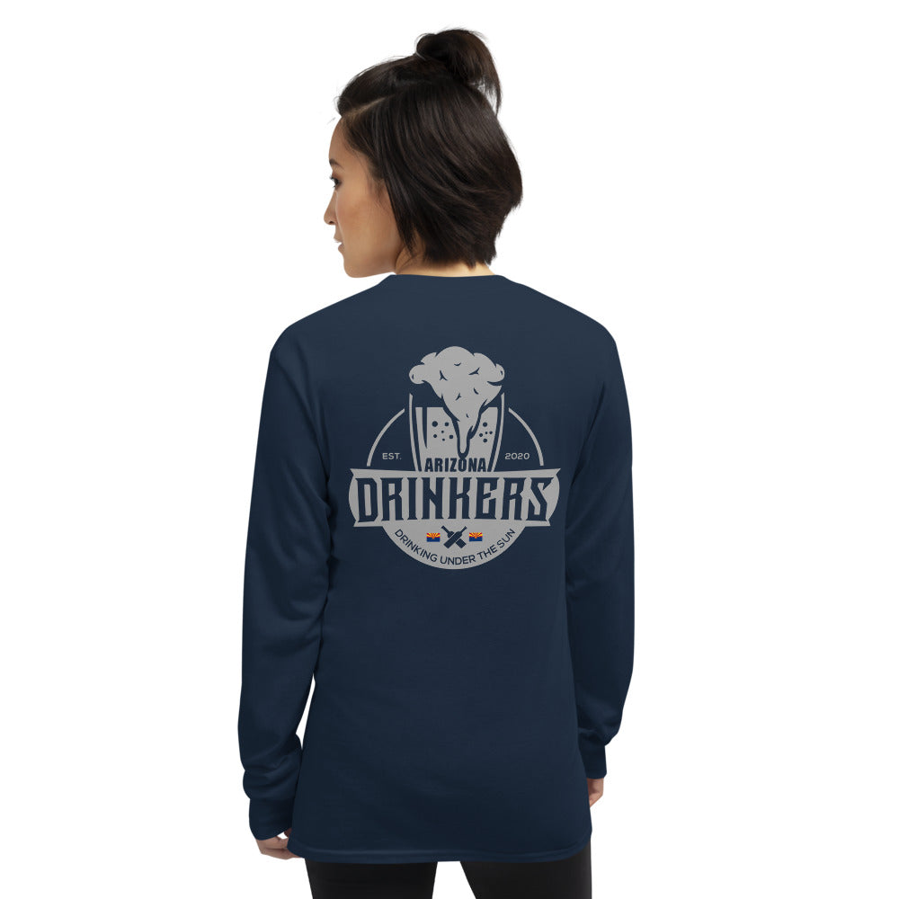 Women’s Long Sleeve Shirt with Arizona Text on Front and Arizona Drinkers Logo on Back