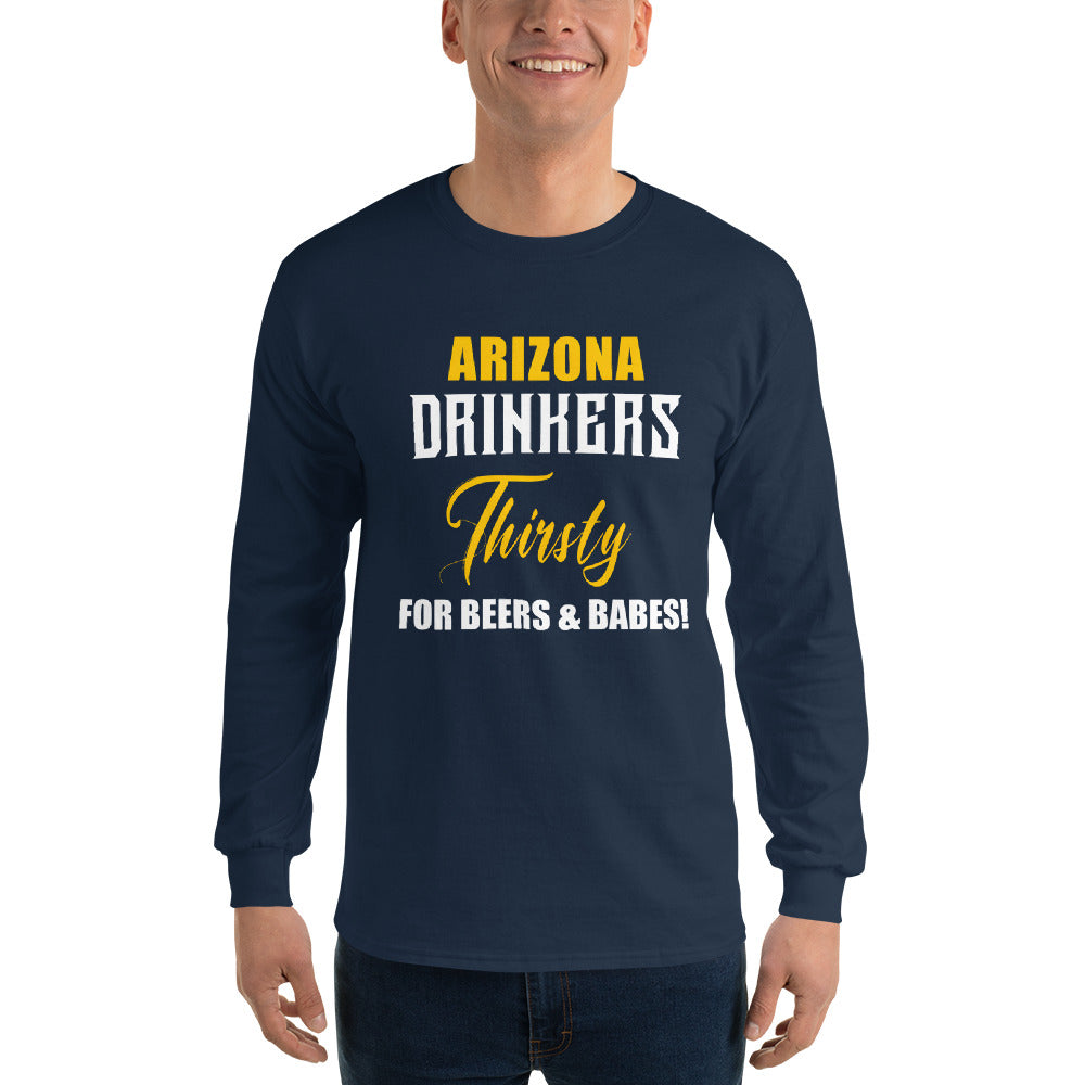 Men’s Long Sleeve Shirt with Drinkers Text on Front