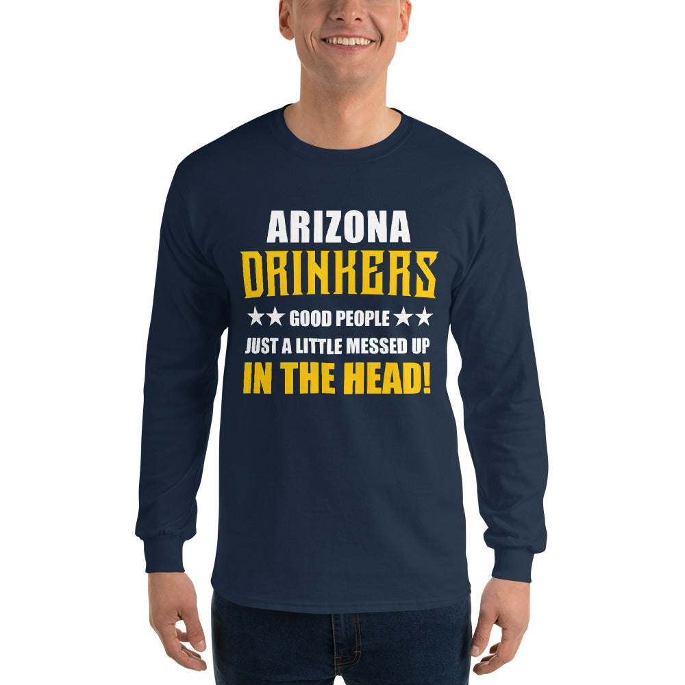 Men’s Long Sleeve Shirt with Drinkers Text on Front
