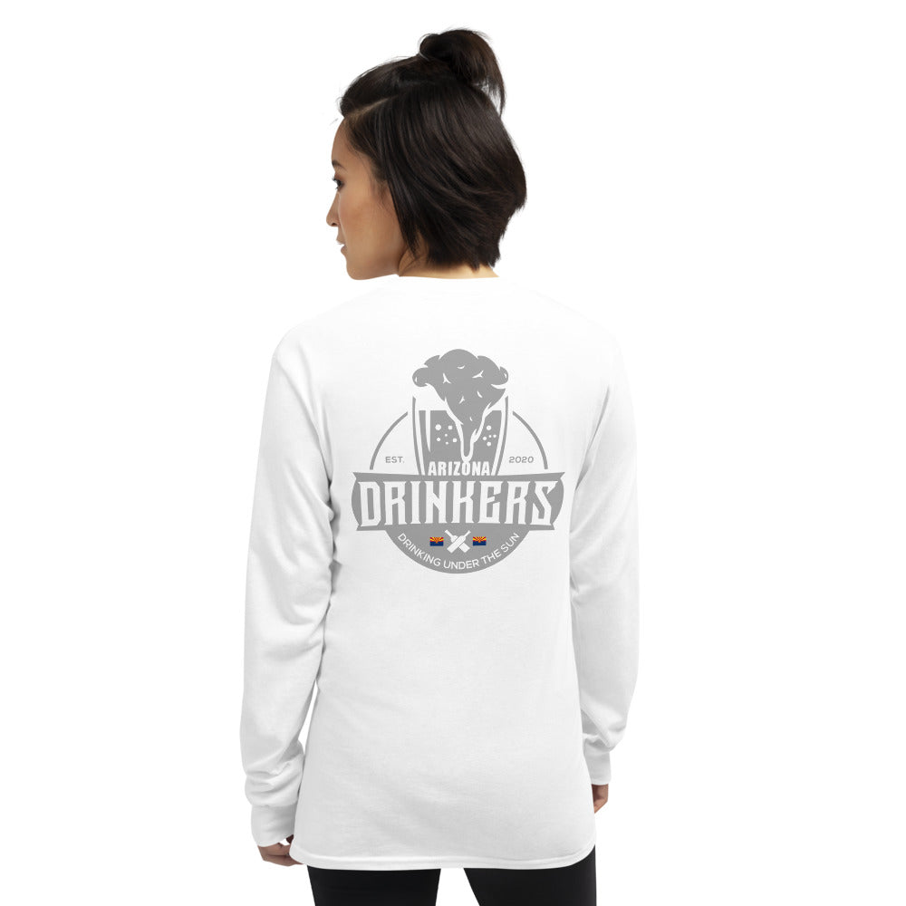Women’s Long Sleeve Shirt with Arizona Text on Front and Arizona Drinkers Logo on Back
