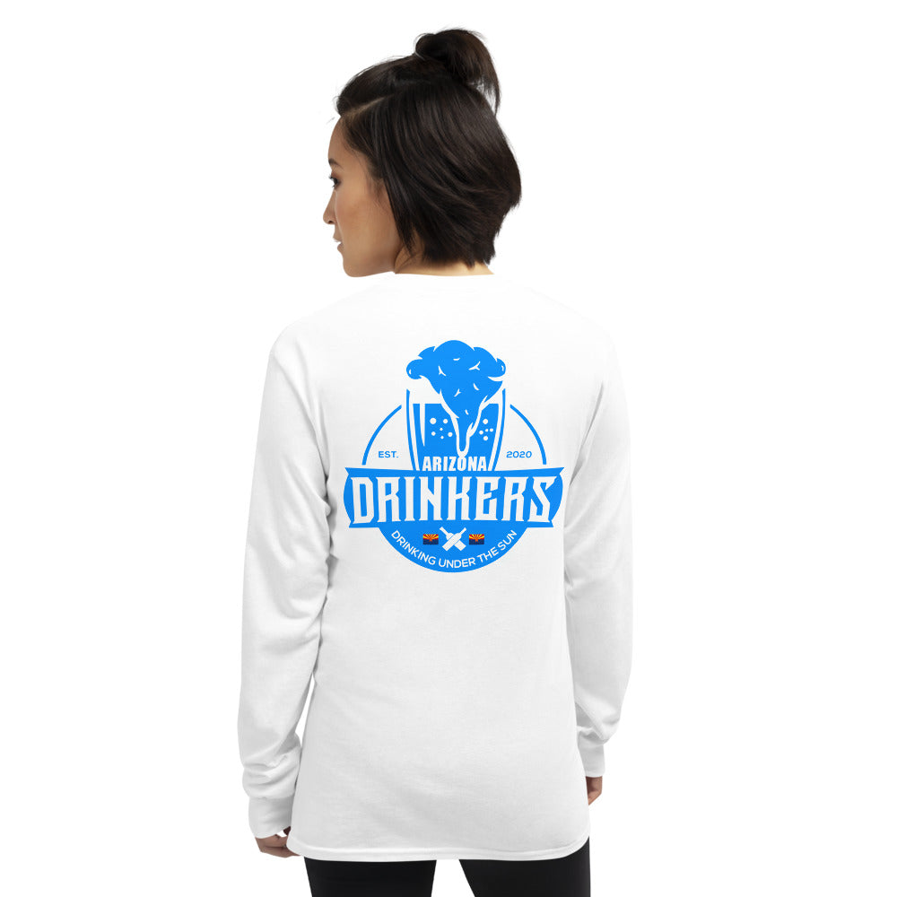 Women’s Long Sleeve Shirt with Arizona Text on Front and Arizona Drinkers Logo on Back