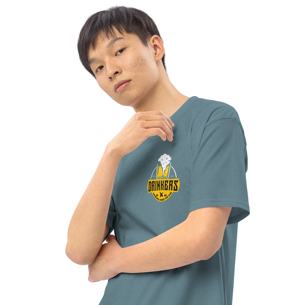 Men’s premium heavyweight tee with Arizona logo on left chest & Drinkers Text Back