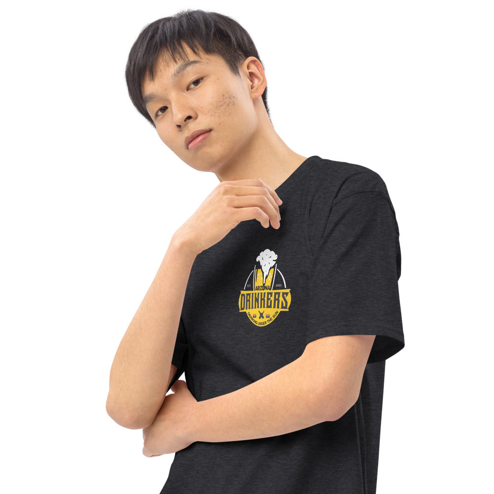 Men’s premium heavyweight tee with Arizona logo on left chest & Drinkers Text Back