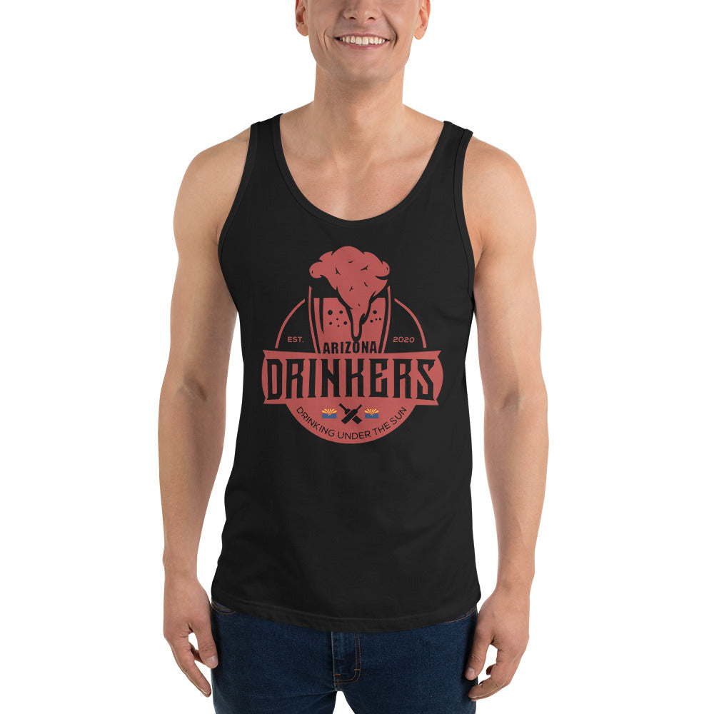 Unisex Tank Top with Arizona Drinkers Logo on Front in Red