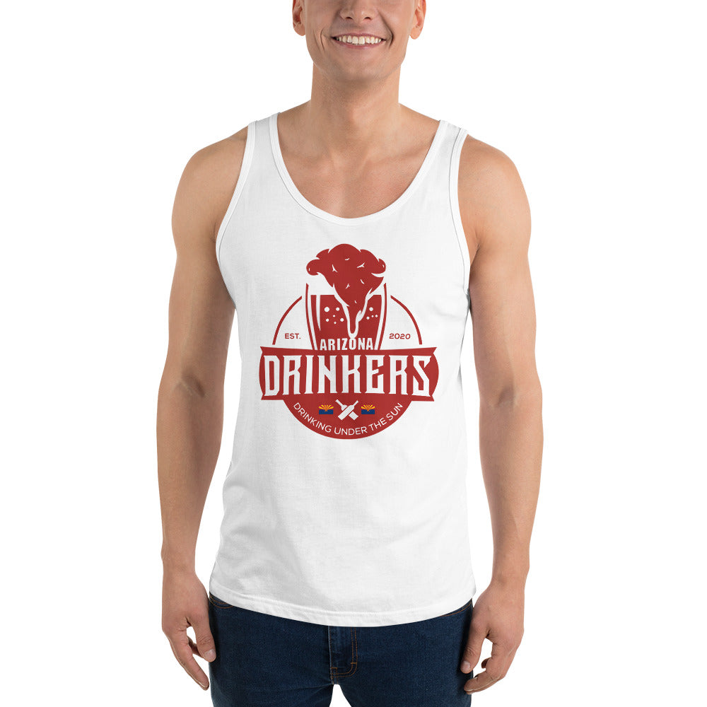 Unisex Tank Top with Arizona Drinkers Logo on Front in Red