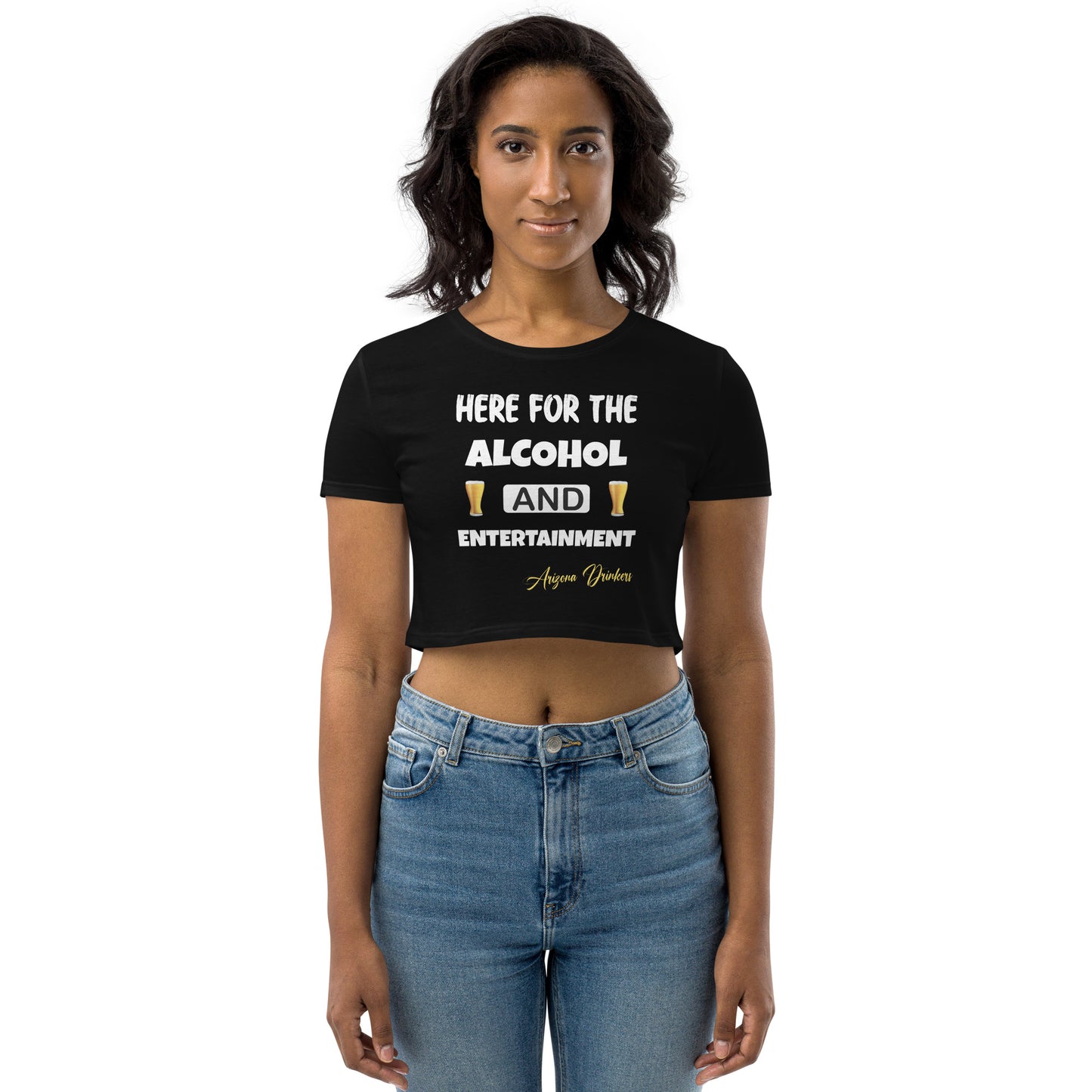 Organic Crop Top with Drinkers Text on front