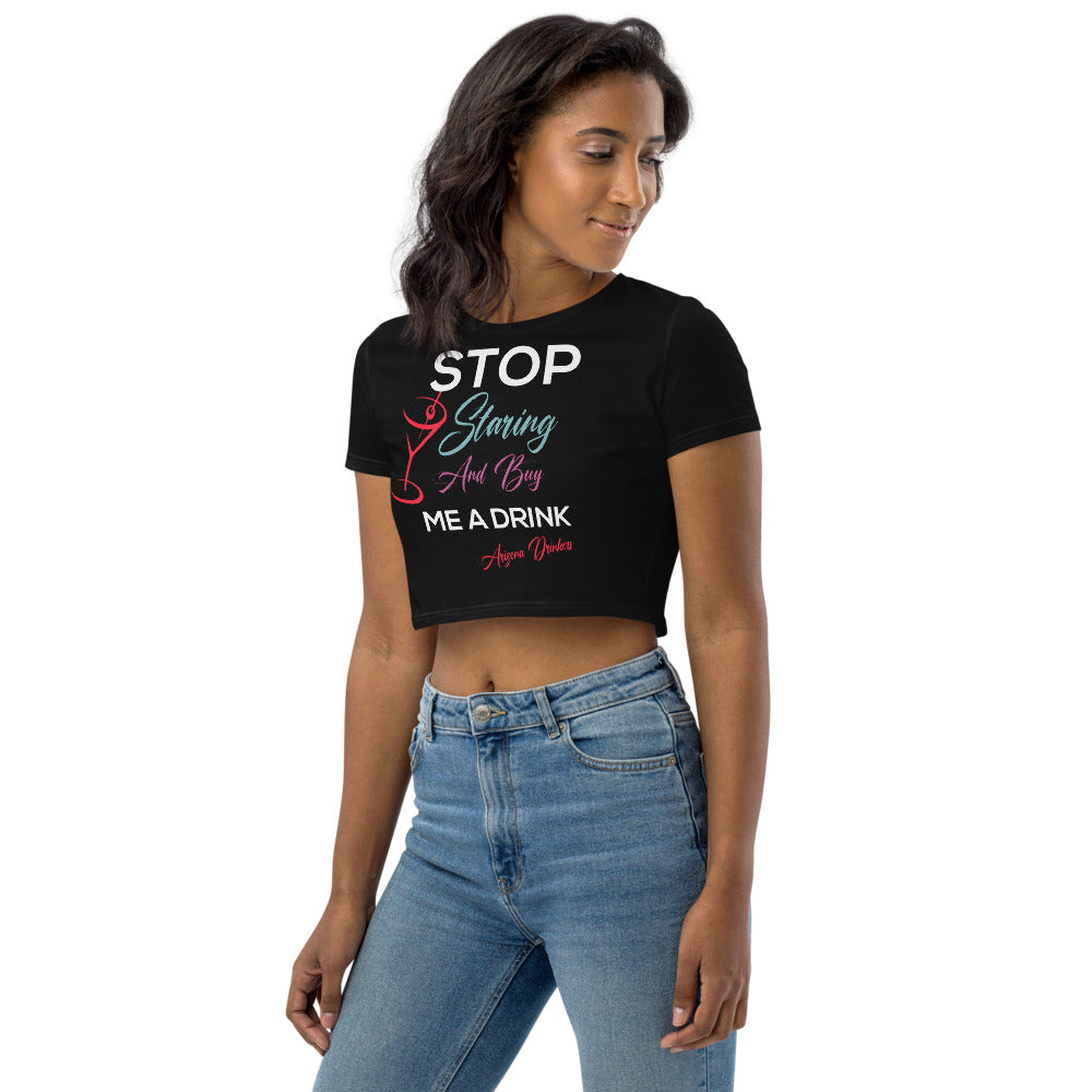 Organic Crop Top Drinkers Text on Front