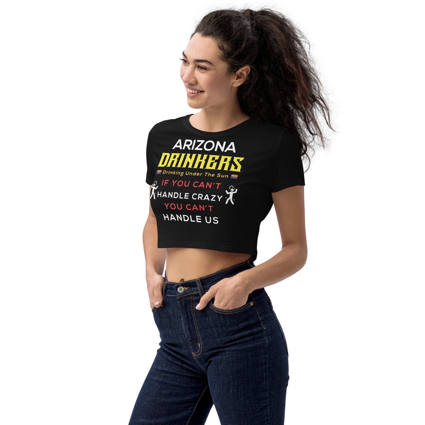 Organic Crop Top with Drinkers Text on Front