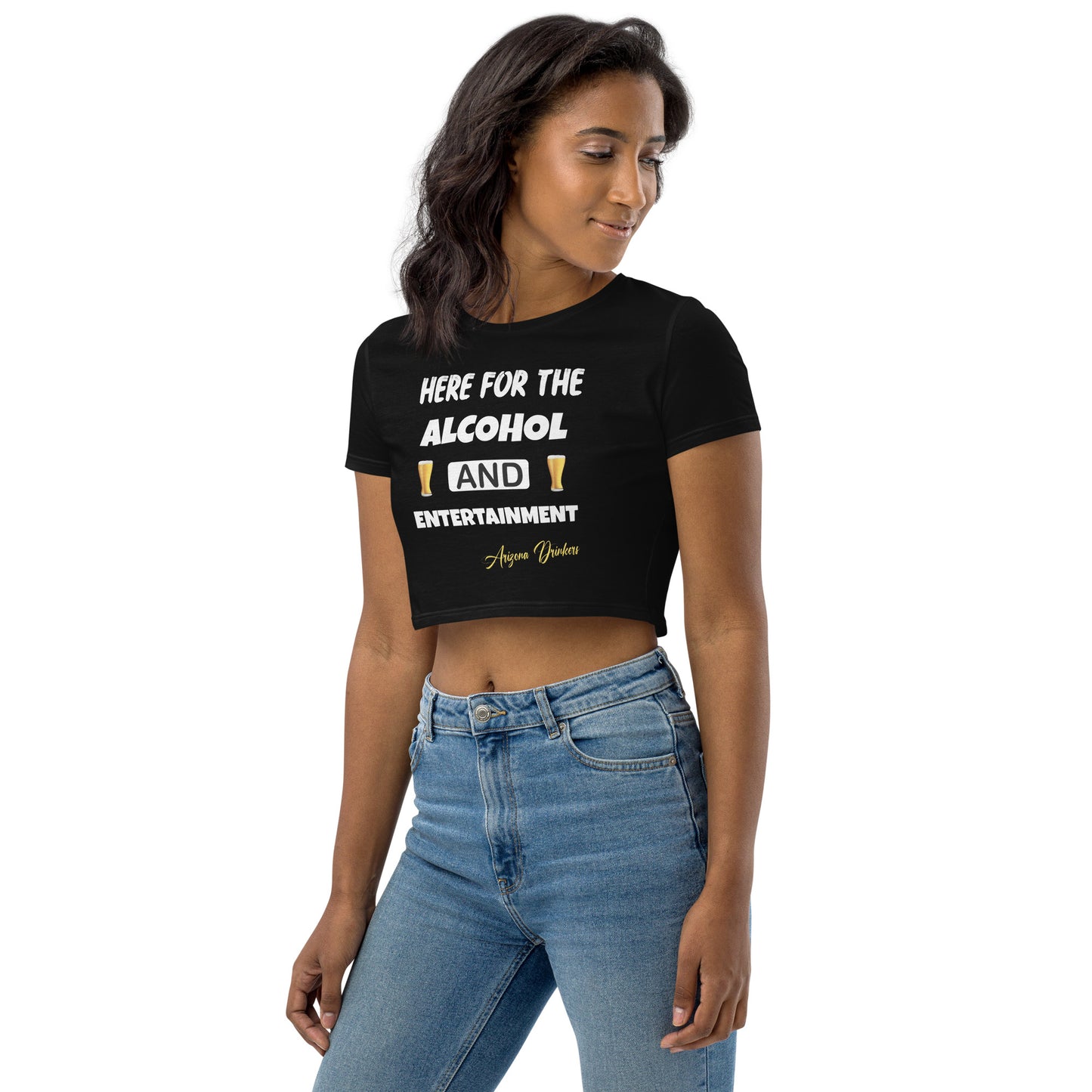 Organic Crop Top with Drinkers Text on front