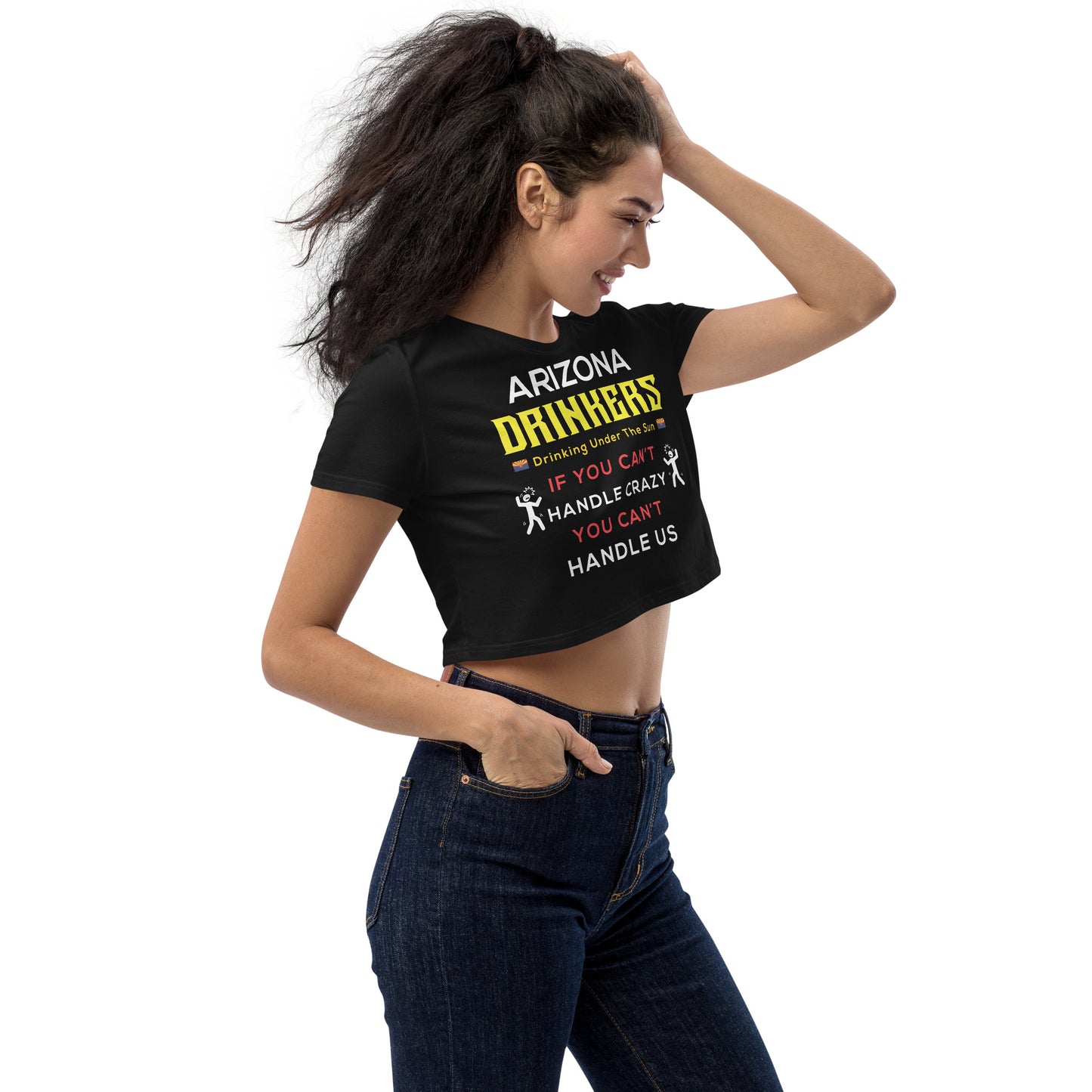 Organic Crop Top with Drinkers Text on Front