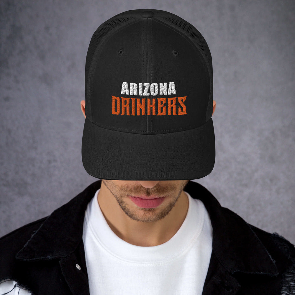 Trucker Cap with Arizona Drinkers in Orange Color on Front
