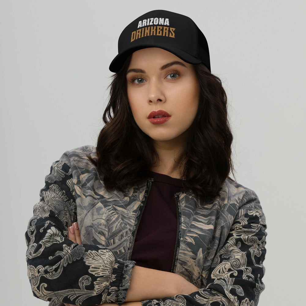 Trucker Cap with Arizona Drinkers in Brown Color on Front