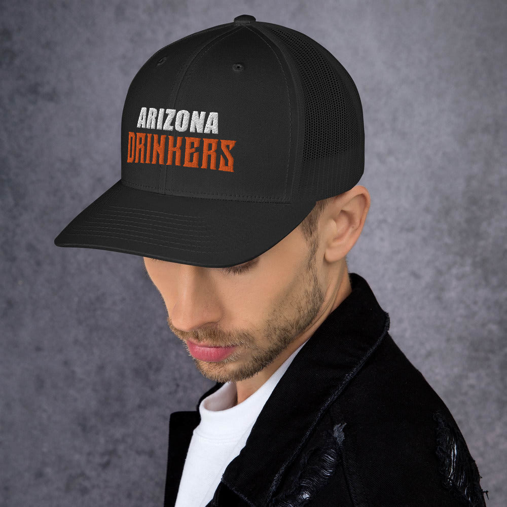 Trucker Cap with Arizona Drinkers in Orange Color on Front