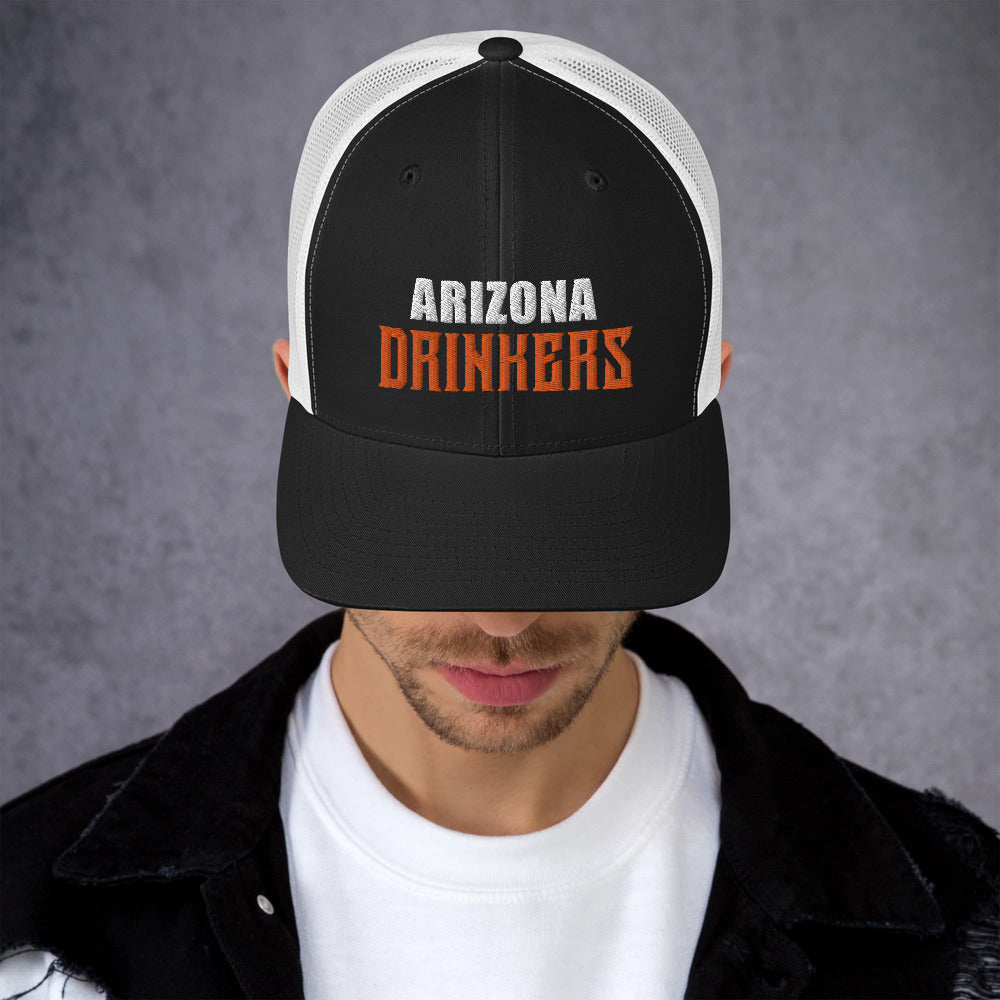 Trucker Cap with Arizona Drinkers in Orange Color on Front