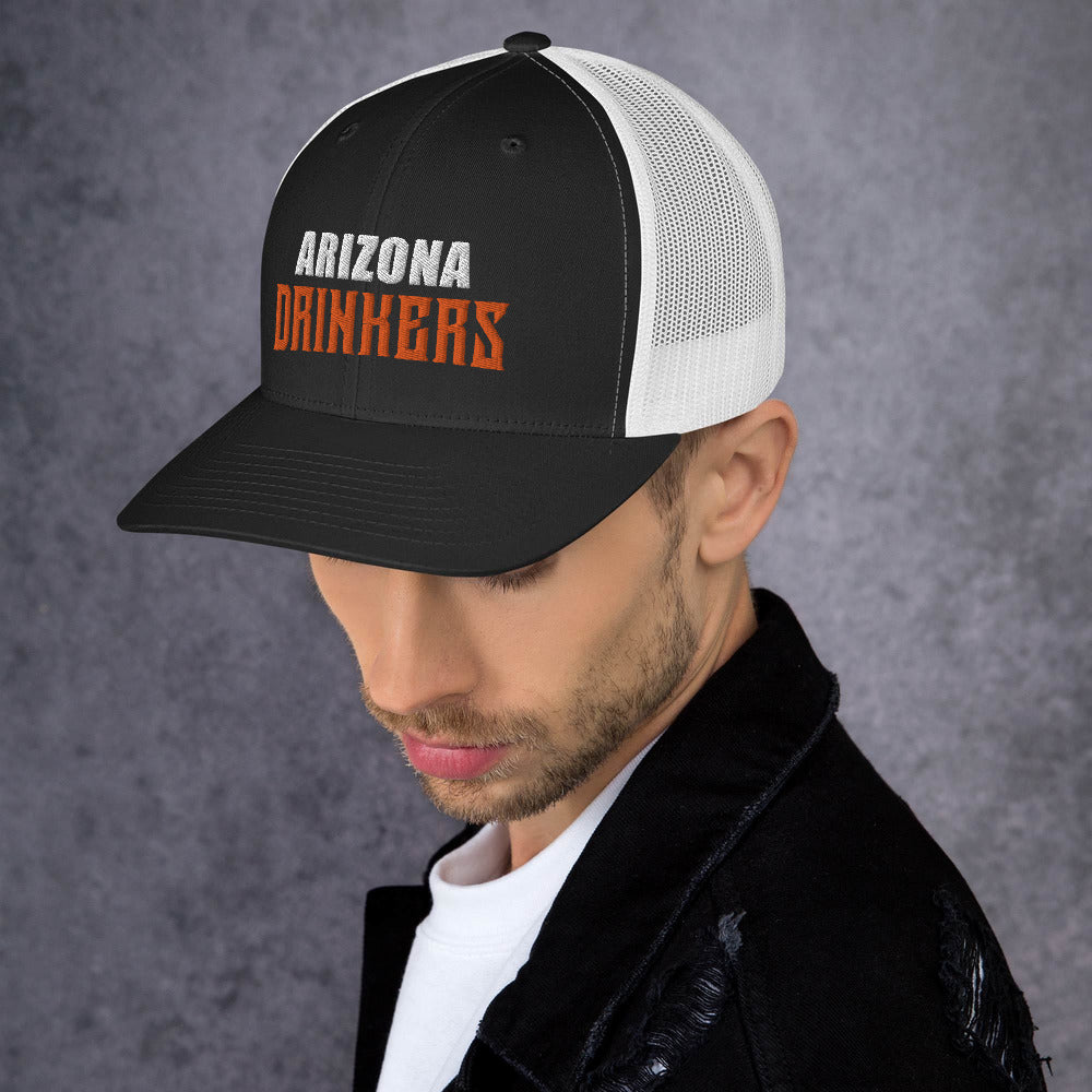 Trucker Cap with Arizona Drinkers in Orange Color on Front