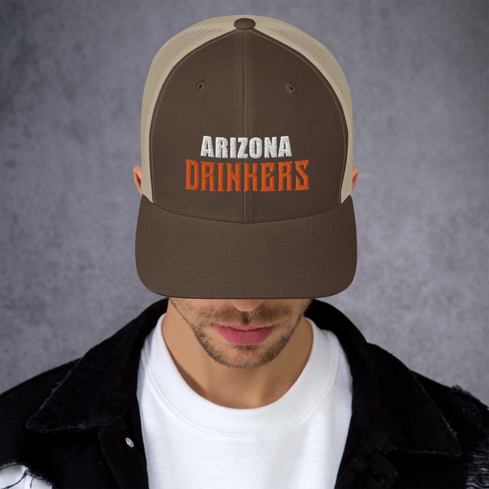 Trucker Cap with Arizona Drinkers in Orange Color on Front