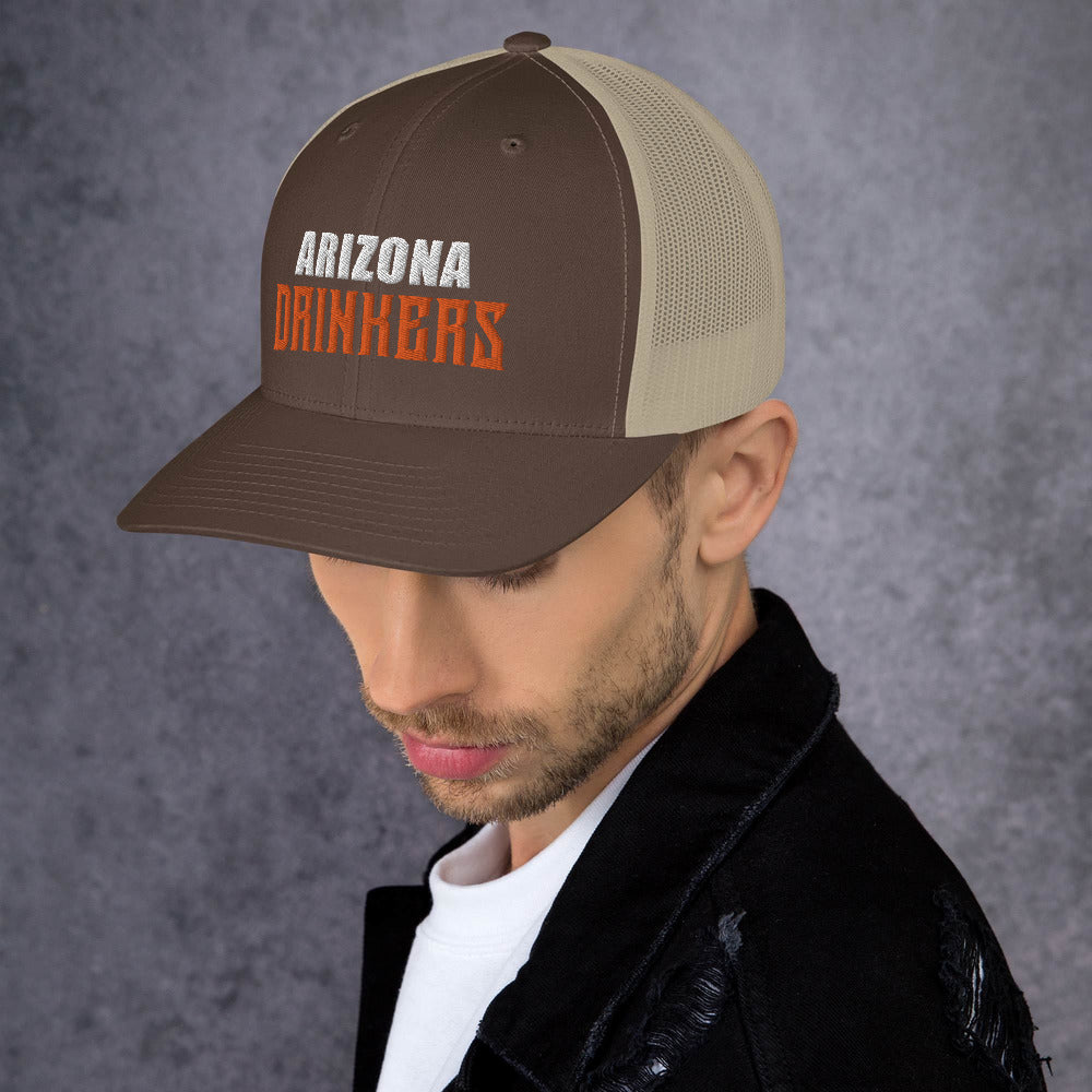 Trucker Cap with Arizona Drinkers in Orange Color on Front