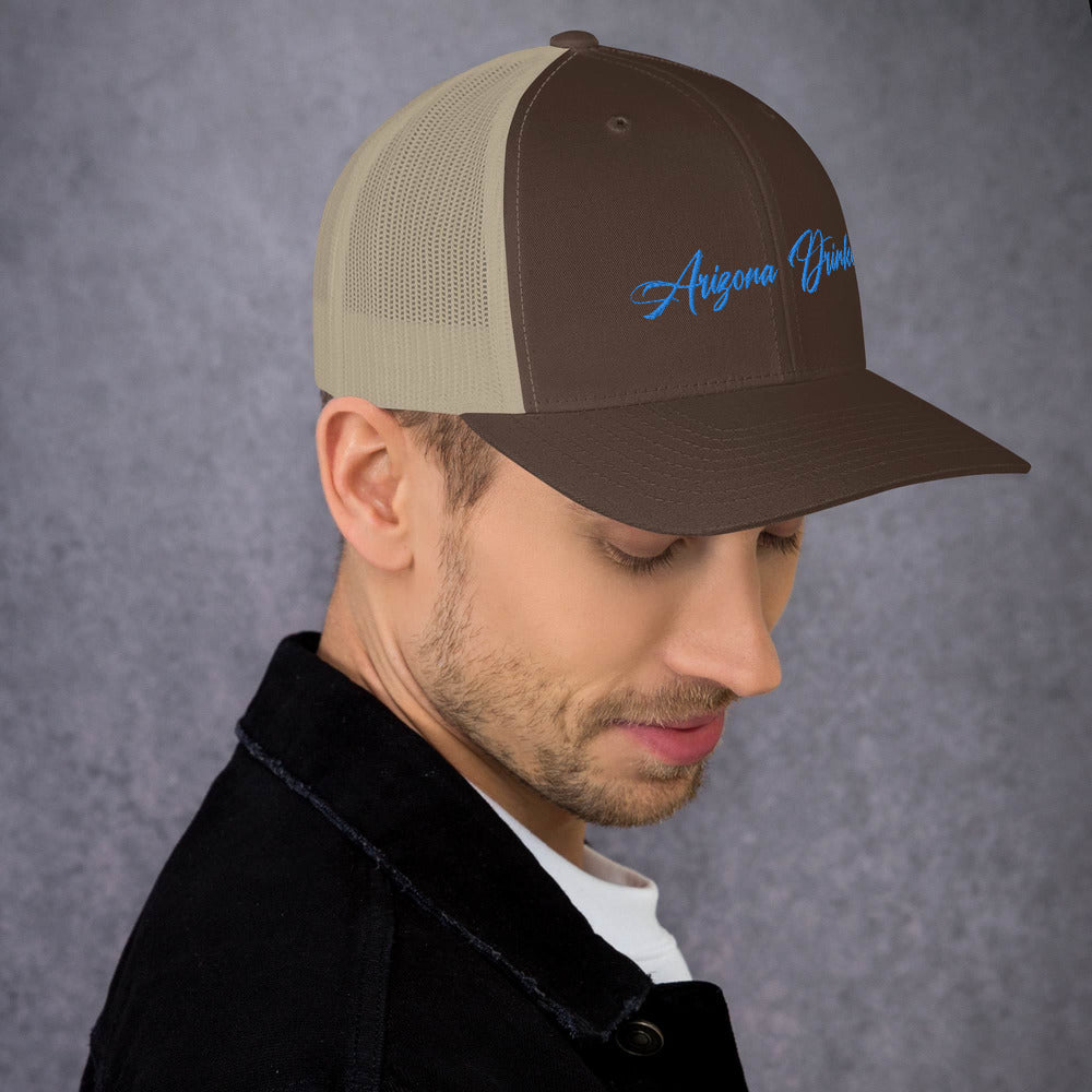 Trucker Cap with Arizona Drinkers in Blue Color on Front