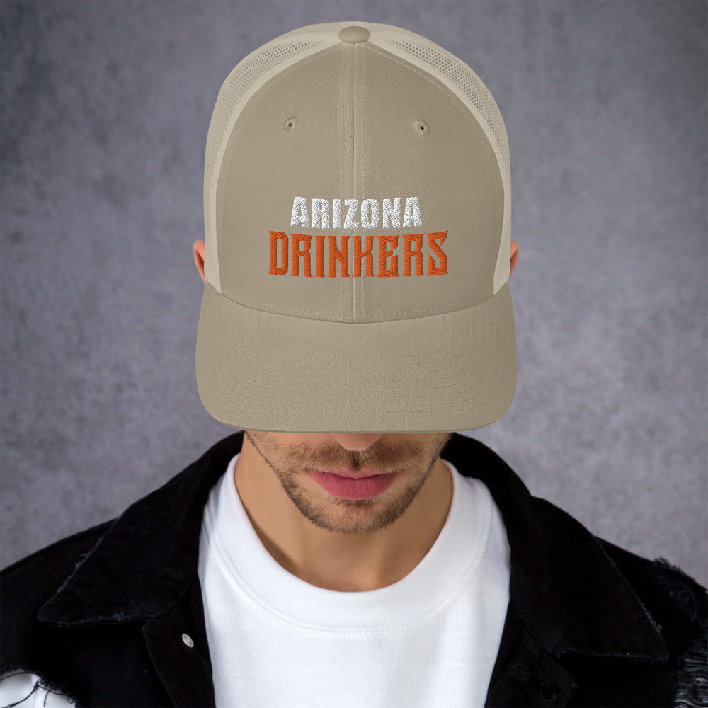 Trucker Cap with Arizona Drinkers in Orange Color on Front