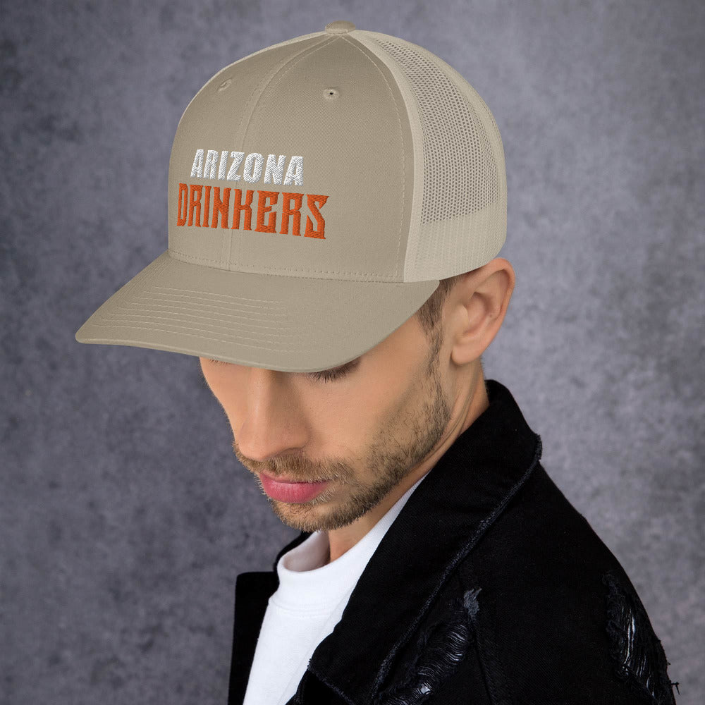 Trucker Cap with Arizona Drinkers in Orange Color on Front