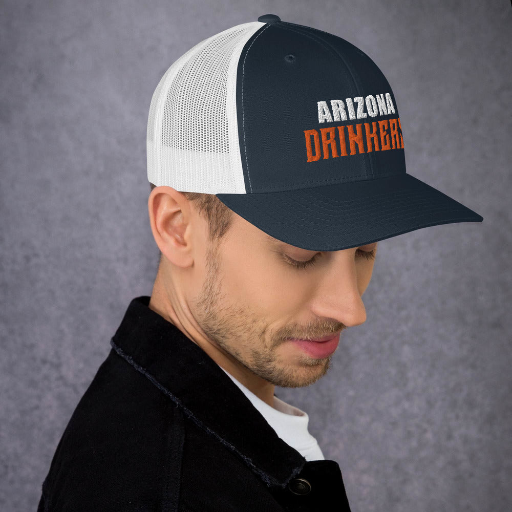 Trucker Cap with Arizona Drinkers in Orange Color on Front