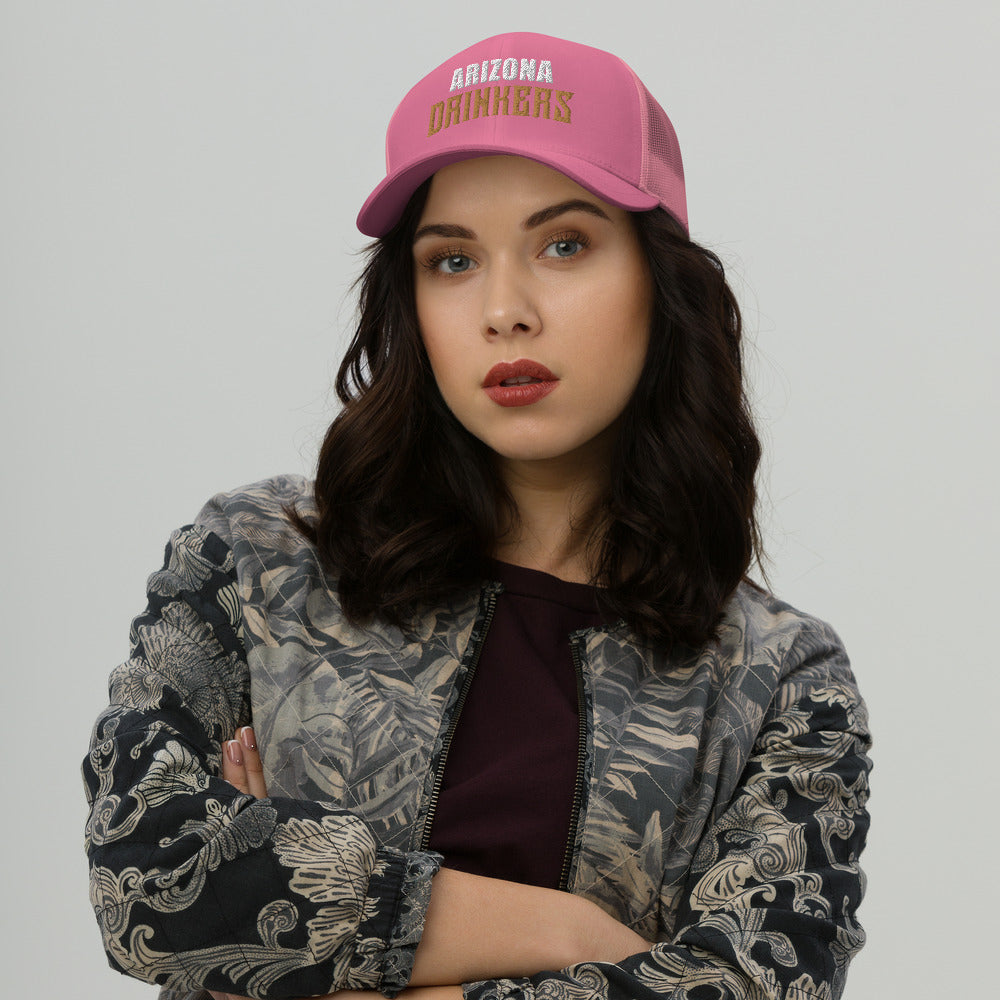 Trucker Cap with Arizona Drinkers in Brown Color on Front