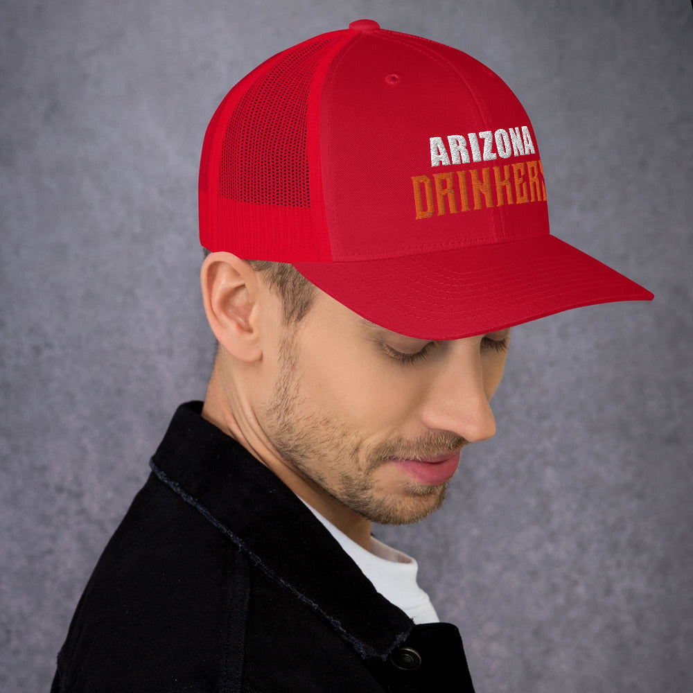 Trucker Cap with Arizona Drinkers in Orange Color on Front