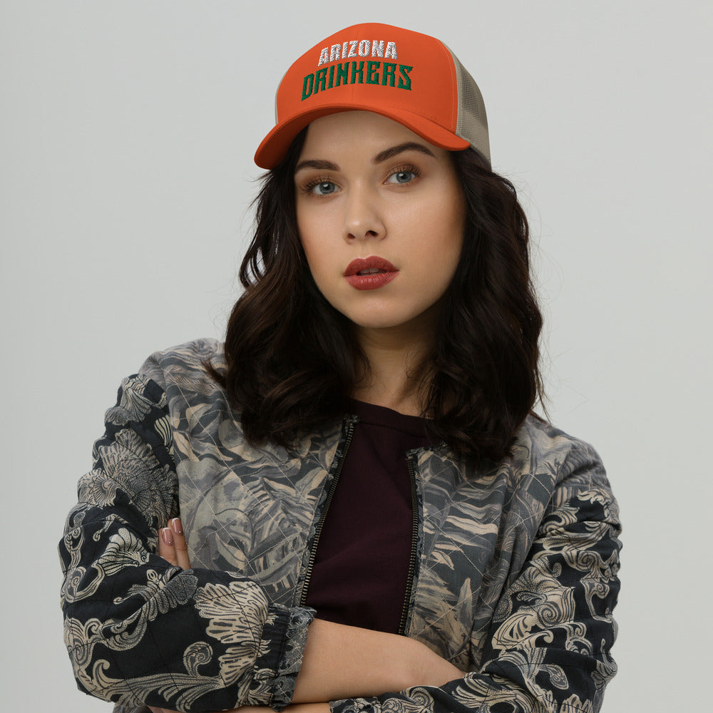 Trucker Cap with Arizona Drinkers in Green Color on Front