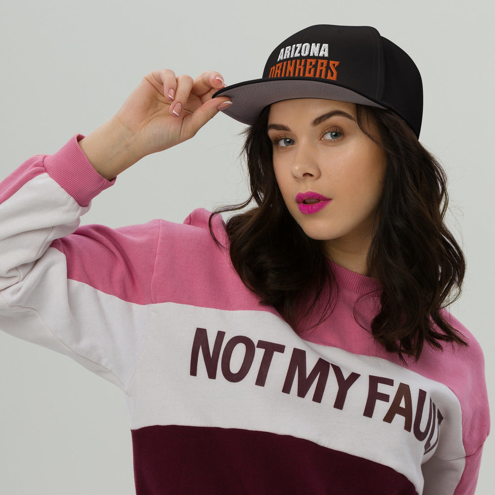 Snapback Hat with Arizona Drinkers in Orange Color Text on Front