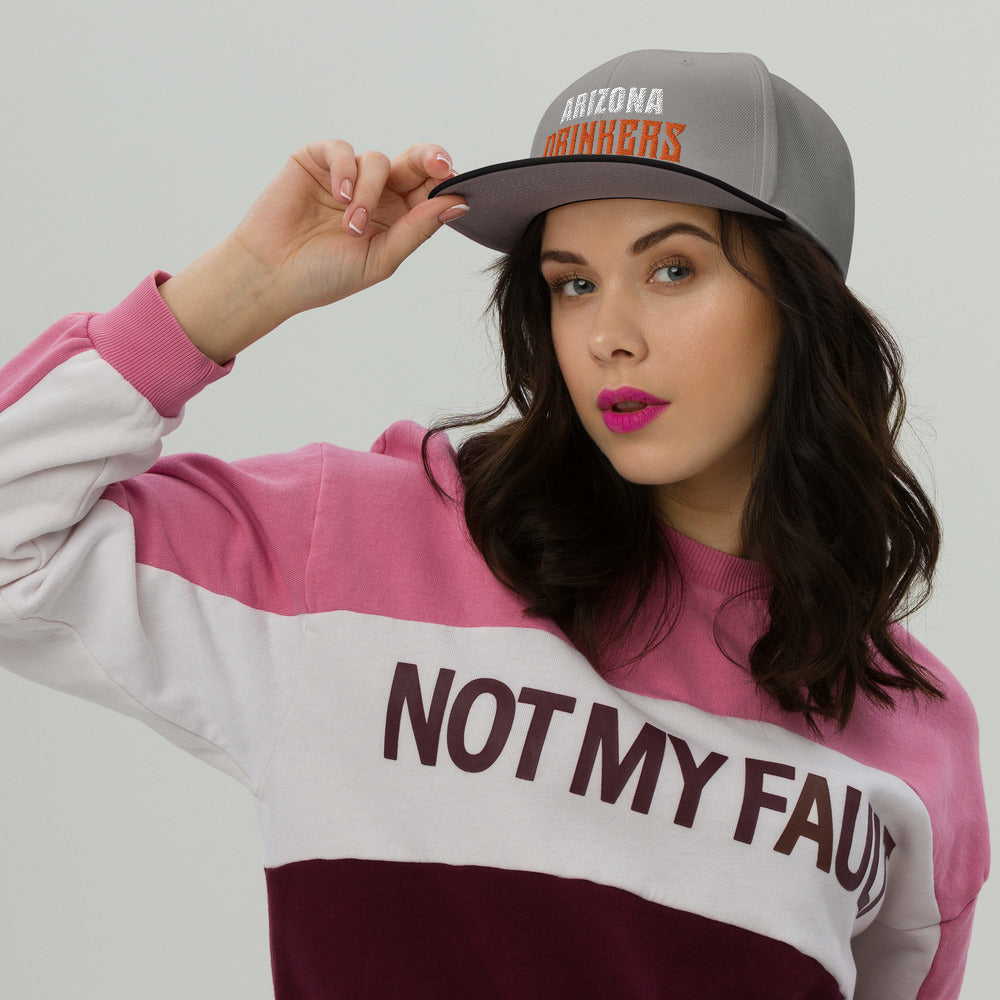 Snapback Hat with Arizona Drinkers in Orange Color Text on Front