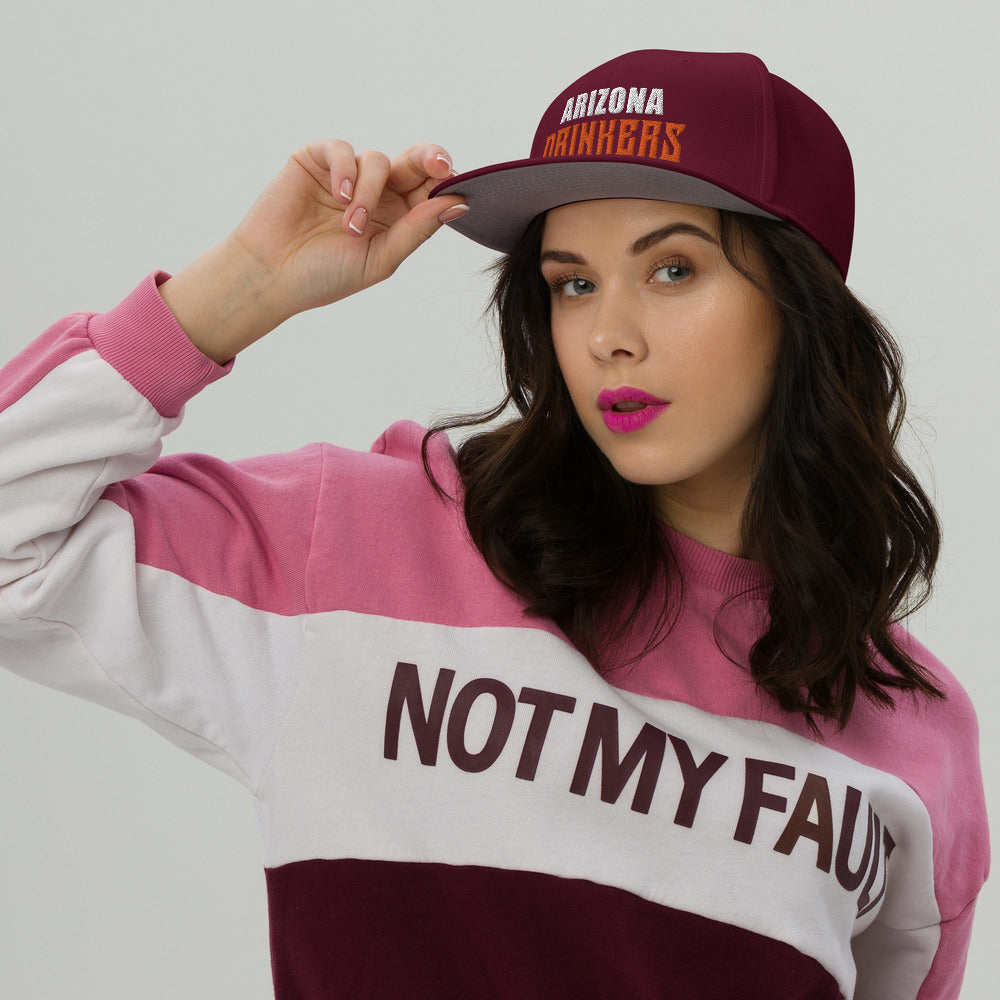 Snapback Hat with Arizona Drinkers in Orange Color Text on Front